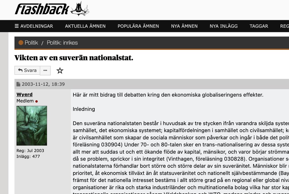 Ivarpi's tweet photo. I dag lyckades Adam Rehal, en "vanlig palestinaaktivist", få samma debattartikel publicerad i både DN och Expressen. I den kritiserar han Ulf Kristersson för hur han beskrivit medborgarmötet i Göteborg. De var inte alls gaphalsar, skriver Rehal som var på plats, utan bara demokratihungriga medborgare: "Vi är besvikna, vi är ledsna, vi är förtvivlade och framför allt är vi arga för att vi inte har en regering och en statsminister som har mod nog att kalla saker vid deras rätta namn". 

Han skriver också att "Slagord som ”krossa sionismen” och ”Israel – mördare” är inte antisemistism, det är antisionism.". 

Hmm. 

Vad händer om man googlar Adam Rehal? Debattredaktörerna på DN och Expressen kanske inte gjorde det. På Flashback har han haft lite av en karriär, där under användarnamnet Wyerd. Bland annat håller Adam Rehal där med Flashback-användaren "Himmler!" (ofta kallad Förintelsens arkitekt) om detta uttalande: "Israel är alltså jämförbart med daesh och använder judendomen som täckmantel för sin "terrorism" ja, den var nästan lite rolig eller kanske inte."

Adam Rehal, palestinaktivist och debattör i DN och Expressen, nickar instämmande och lägger till: 
"Ja. Precis så är det. Judarna använder sin tro för att ockupera ett folk, stjäla deras mark och bomba deras barn med vit fosfor."

Antisionism är inte antisemitism, säger du? Antisemitism är antisemitism, säger jag.

Jag tycker nog att Ulf Kristersson kallar saker vid dess rätta namn i sin kommentar. Palestinarörelsen har ett gravt problem med antisemitism.