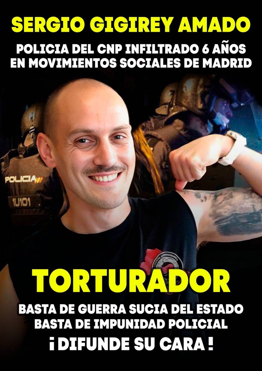 DrInfiltrat's tweet photo. 🕵🏽👮🏽‍♀️ Infiltració policial ❌
Denunciem la brutalitat del poder policial des de Madrid fins a Girona. És inacceptable infligir intencionadament dolors i patiments greus, ja siguin físics o mentals, per a obtenir informació política. 

#GigireyTorturador 
#GironaInfiltrada https://t.co/U9EKVM6tqz