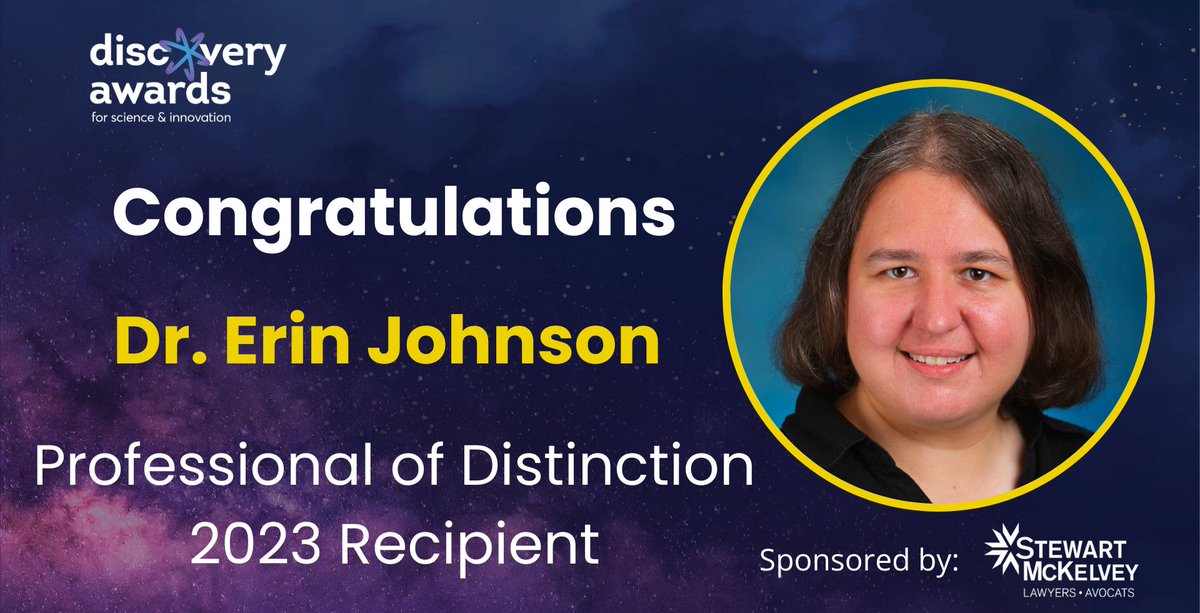 Congratulations to Dr. Erin Johnson our 2023 Professional of Distinction Recipient, sponsored by @SM_Law! Dr. Johnson is a Professor and Herzberg-Becke Chair in Theoretical Chemistry @DalhousieU. Her contributions in DFT have reshaped computational chemistry.