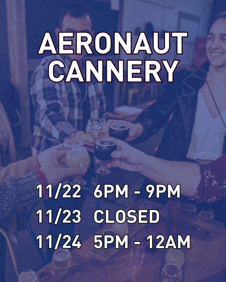 FYI! Holiday hours for this week for the #AERONAUTCannery and the #SomervilleBrewery! Need a place to catch up on all the hometown gossip? A place to unwind after (too much) 'quality time' with the fam? Grab a drink - we've got you covered 😉
.
📸 : Cannery photo by Keith Carroll