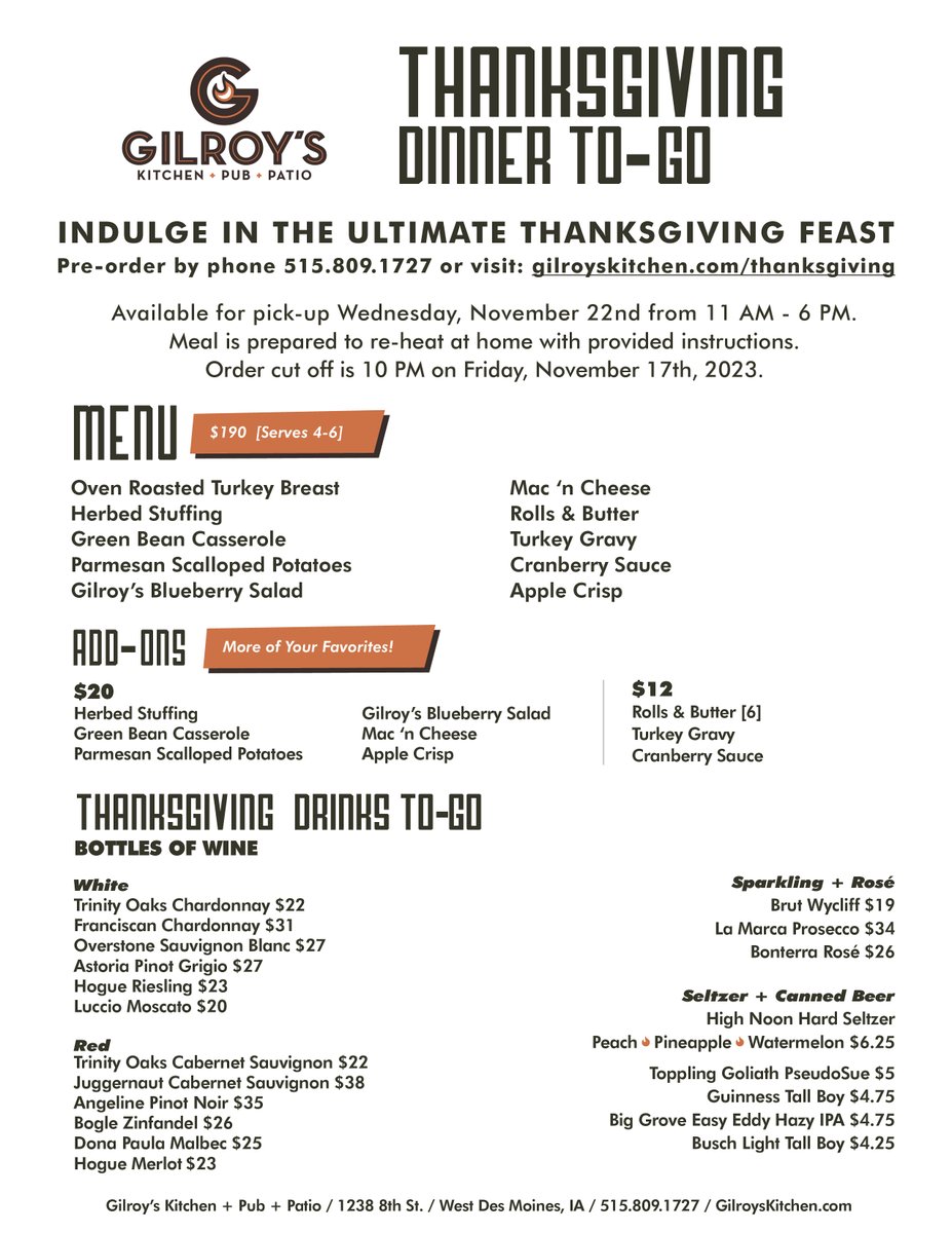 We have a BONUS EXTRA TWO Thanksgiving Dinner-To Go Packages available. CALL US at 515-809-1727 to order. First come, first serve. Like &amp; Repost to ensure we get these in the right hands.
-
Appreciate all the love, &amp; we're blessed to serve our guests &amp; community.
-
#iamgilroy