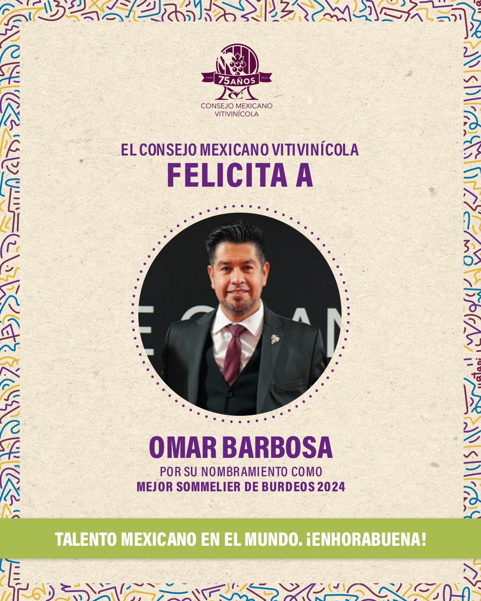 ¡Orgullo mexicano! En el CMV celebramos el reconocimiento de @SommBarbosa como Mejor Sommelier de Burdeos 2024.🎉🍾