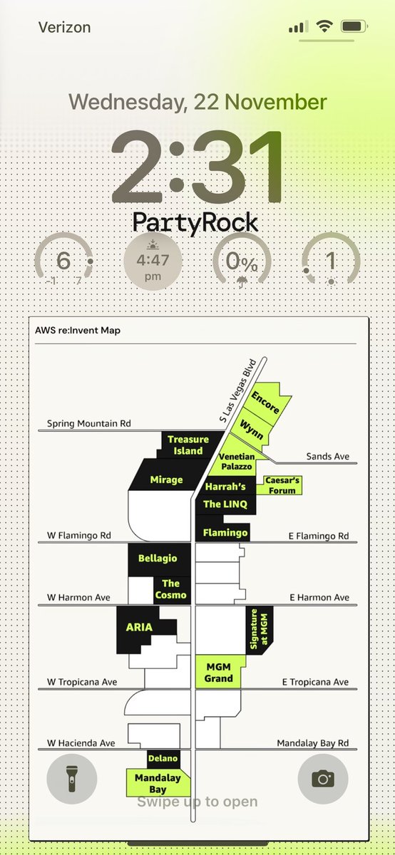 Navigate AWS re:Invent with ease! 🗺️ My top tip: Set your phone wallpaper to the event map. Saves time, battery, and hassle. Screenshot or download my classic or #PartyRock themed maps and set them as your lock screen 📱 @AWSEvents #reinvent #AWSreInvent #AWS