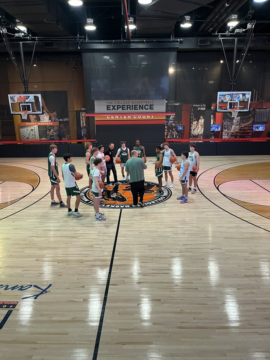 Varsity boys in Kansas City practicing at the College Basketball Hall of Fame