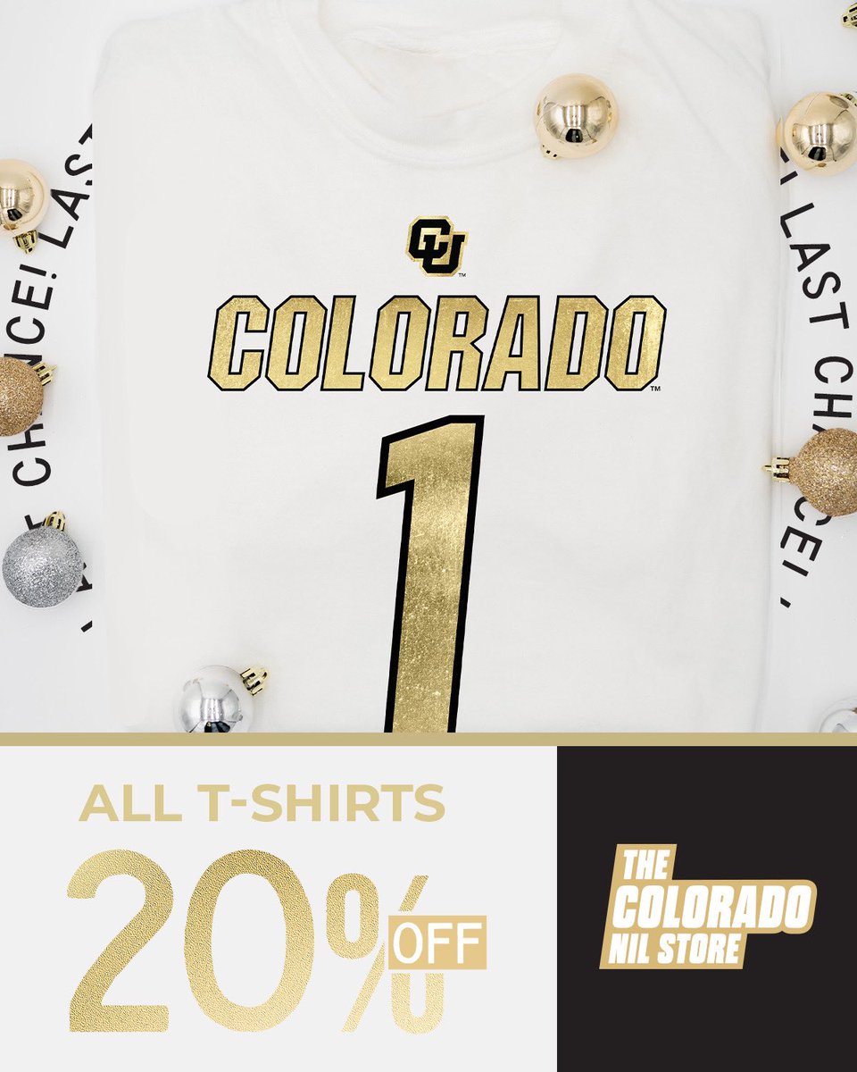 ColoradoNIL's tweet photo. Don't miss out on Black Friday deals! 20% off ALL T-shirts! Shop your favorite athlete's locker room! π #thegifthatgivesback
#CUBoulder #SkoBuffs #NIL #NILStore #CampusINK https://t.co/0Z2T9LgQxV