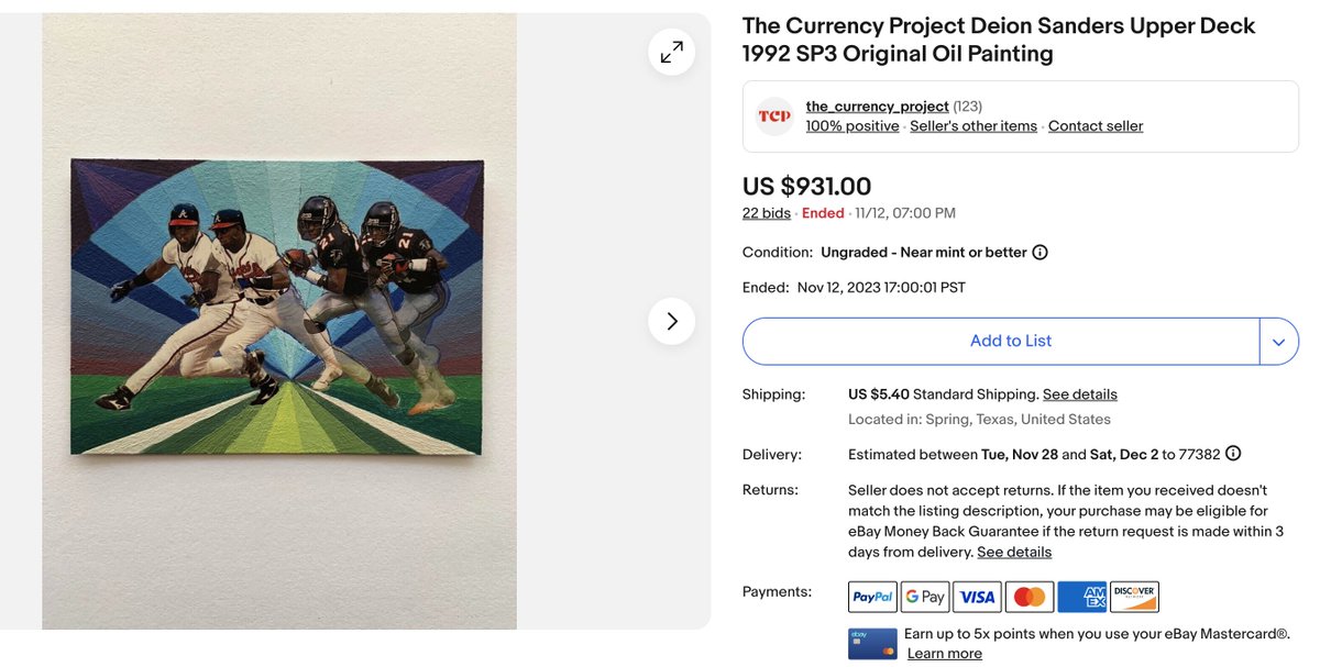 Title:  Two times Prime (PG)
Medium: Oil paint on authentic 1992 Deion Sanders Upper Deck trading card SP3.
TCP SN 0063

#thecurrencyproject #deionsanders #Thecurrency #art