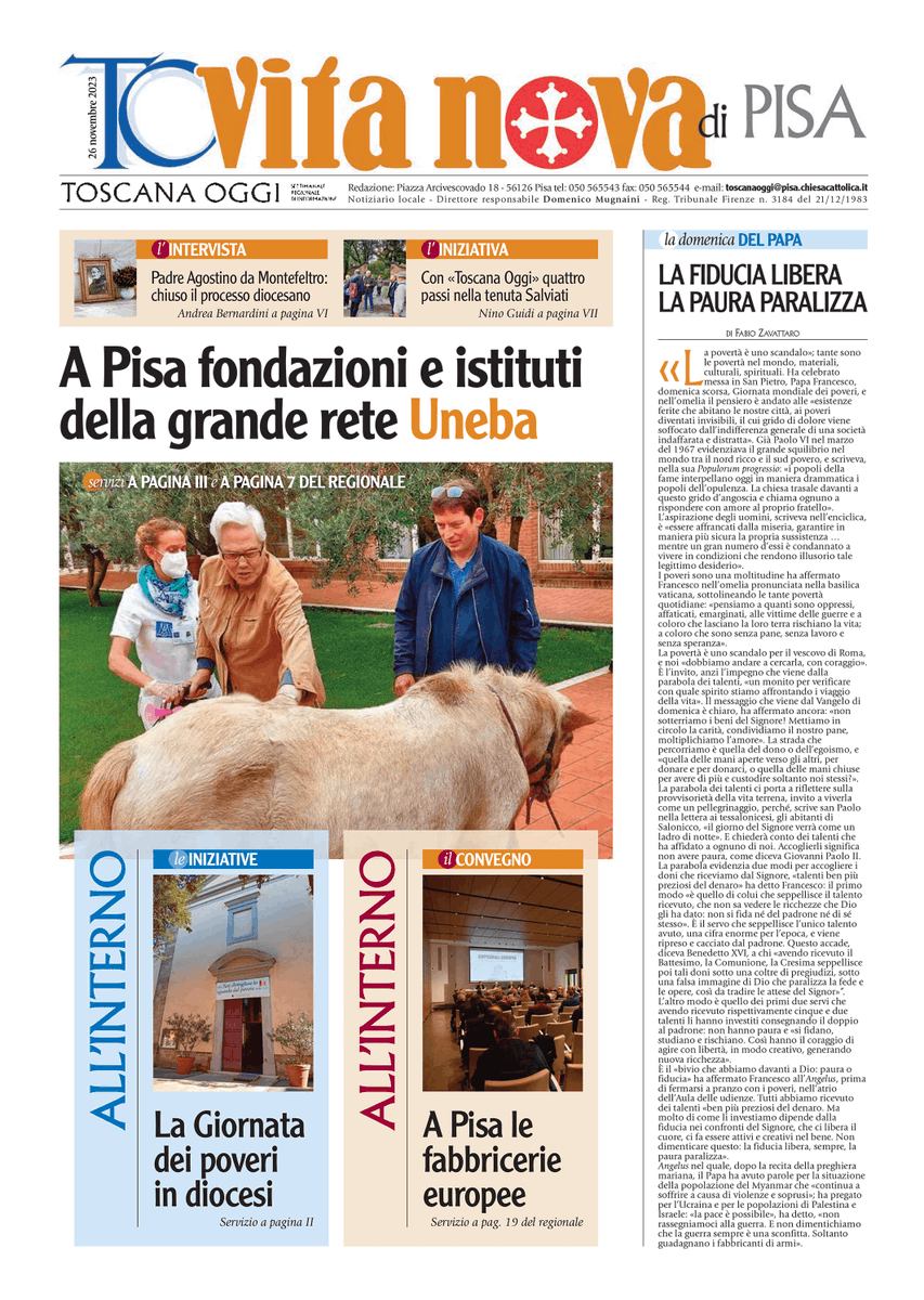 È in distribuzione il numero di <a href="/Toscanaoggi/">Toscanaoggi</a> #VitaNova datato domenica 26 novembre. Ecco la #primapagina del dorso dell'#ArcidiocesidiPisa.
📰🏡 Per ricevere ogni settimana a casa il settimanale informati sulle offerte per l'abbonamento 2024: 050.565543-055.277661.