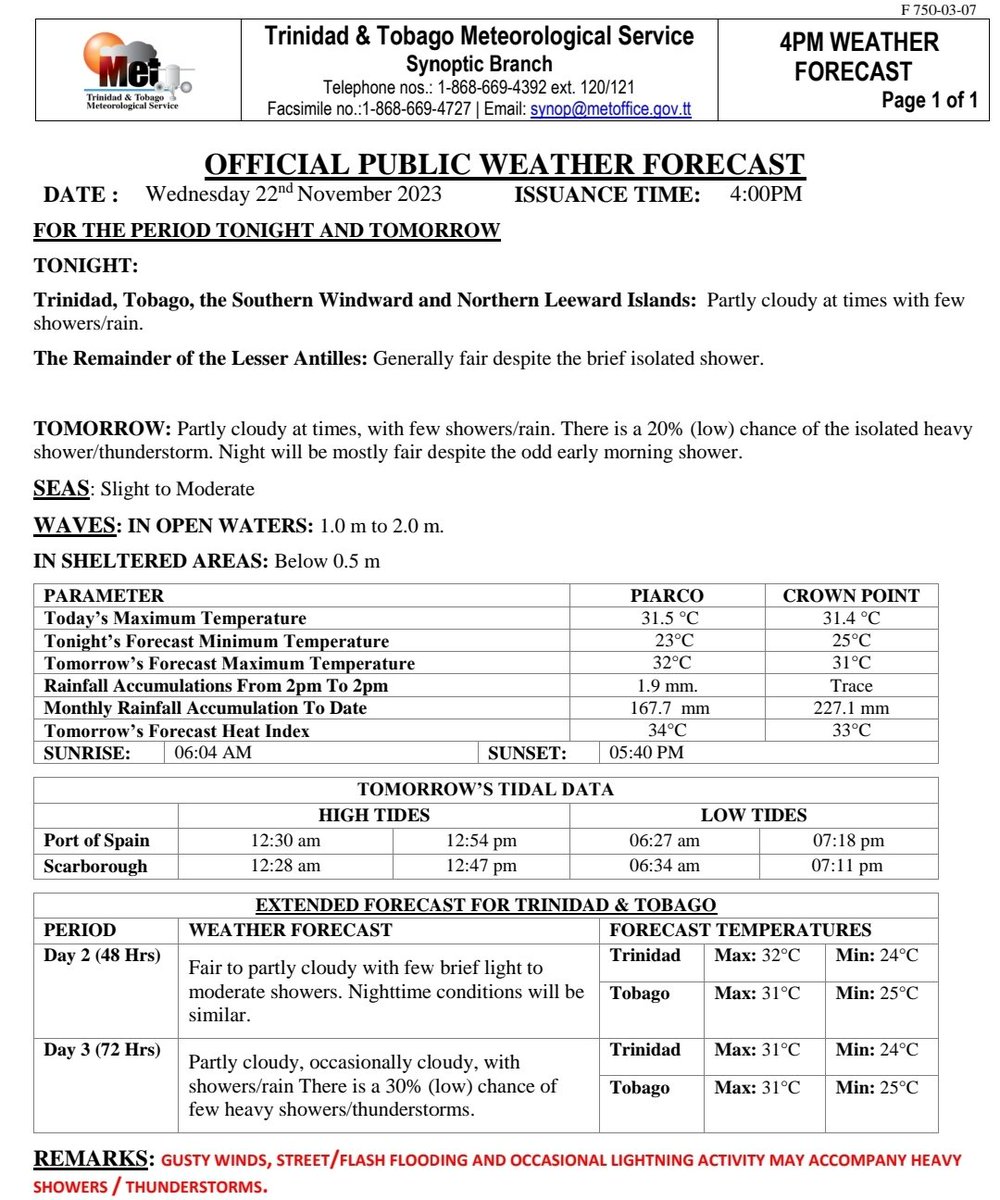 TTMetOffice's tweet photo. The latest Weather Forecast is available at: https://t.co/dCxD12S6EB
#ttweather #forecast #BeWeatherAware #BeWeatherReady #ttmetoffice https://t.co/KI7dF0vgFq