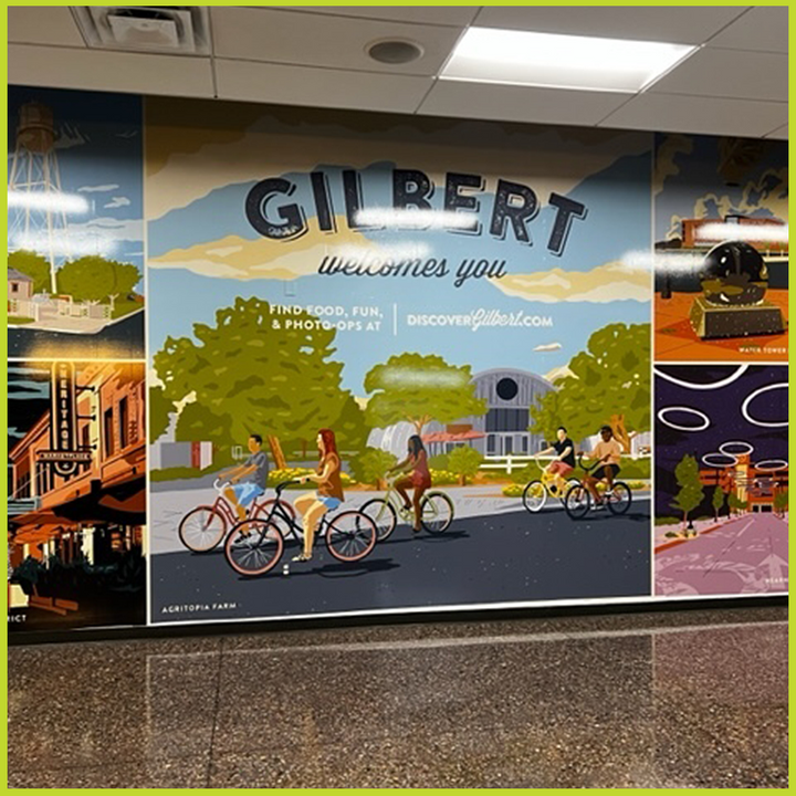 PDDG's tweet photo. @GilbertYourTown, a valued longtime client partner of PDDG, recently enlisted our team to develop vibrant signage at @gatewayairport. This new #advertising supports @DiscoverGilbert and brings attention to Gilbert’s many #outdoor activities and #HeritageDistrict. https://t.co/PRxGVuvAEJ