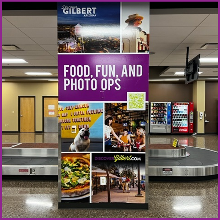 PDDG's tweet photo. @GilbertYourTown, a valued longtime client partner of PDDG, recently enlisted our team to develop vibrant signage at @gatewayairport. This new #advertising supports @DiscoverGilbert and brings attention to Gilbert’s many #outdoor activities and #HeritageDistrict. https://t.co/PRxGVuvAEJ
