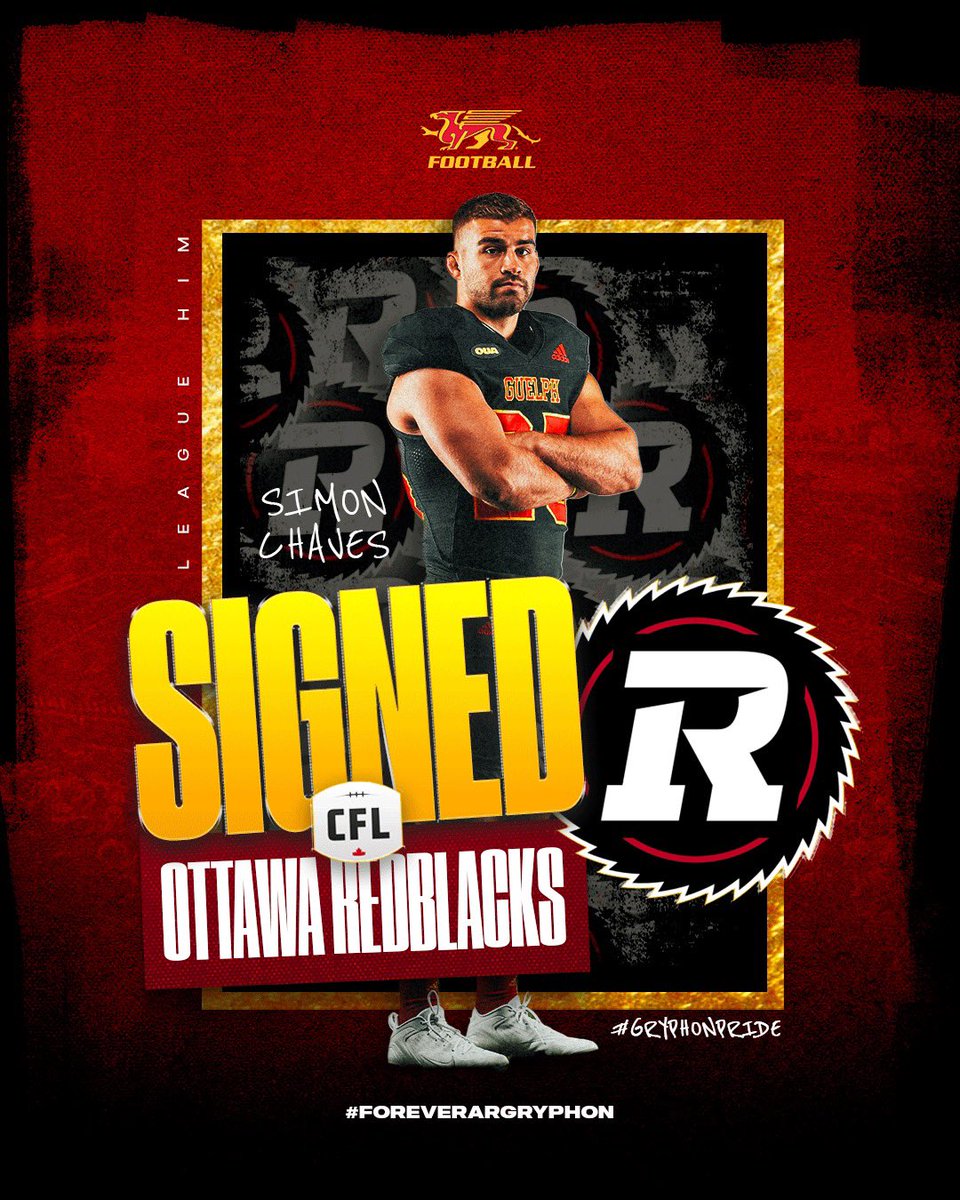 GryphonFootball (@gryphonfb) on Twitter photo Congratulations to long snapper Simon Chaves for signing with the <a href="/REDBLACKS/">Ottawa REDBLACKS</a>
#GryphonPride Congratulations to long snapper Simon Chaves for signing with the <a href="/REDBLACKS/">Ottawa REDBLACKS</a>
#GryphonPride