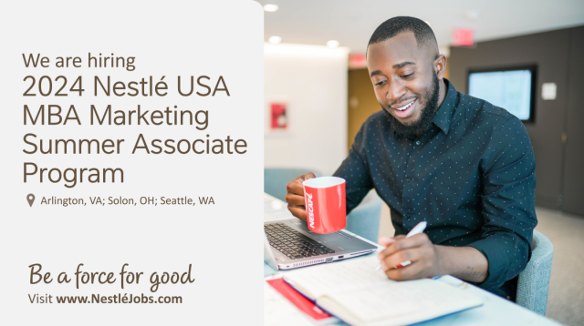 smittycol's tweet photo. Calling all Marketing MBAs -- 2024 Nestlé USA MBA Marketing Summer Associate Program at HQ Locations Nationwide #emp https://t.co/UZgGw4w0p7 https://t.co/rPRbPbz7qp