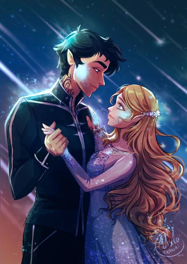 “Do you—do you want to dance with me?” I whispered.”

“Of course I’ll dance with you,” Rhys said, his voice still raw. “All night, if you wish.”

“Even if I step on your toes?”

“Even then.”

⤞ Art by uxiafranri