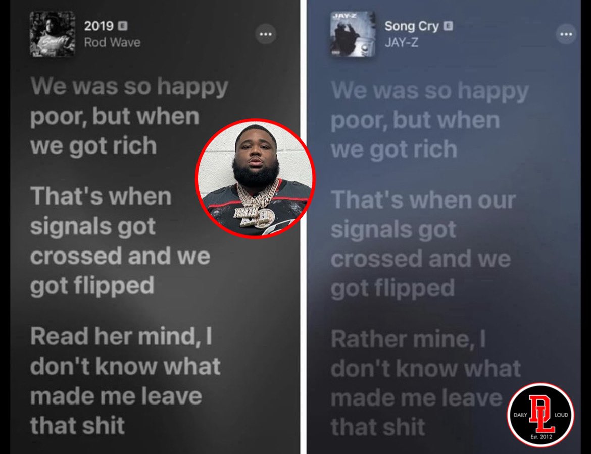 DailyLoud's tweet image. Rod Wave gets exposed for using Jay-Z’s lyrics word for word from “Song Cry” for his song “2019”