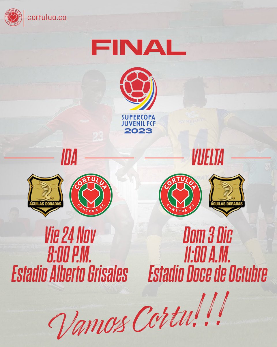 Programación final “Súper Copa Juvenil”
.
Unidos en un solo corazón en busca del título…
¡VAMOS CORTU! 
.
.
.
#cortuluá #equipocorazón #fútbol #colombia #porlaexcelencia 
❤️💚🤍