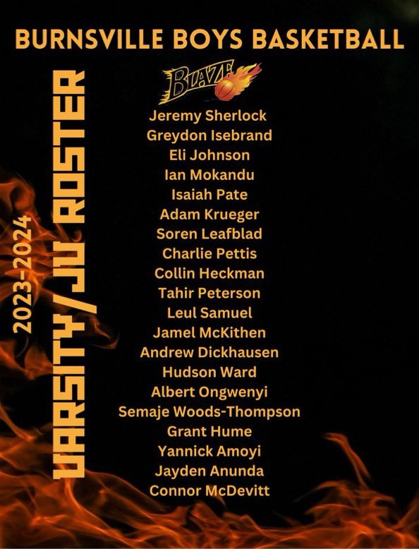 Congratulations to the 2023-24 Varsity and Junior Varsity #BlazeHoops boys basketball teams! #BurnsvilleBasketball #BlazeBasketball