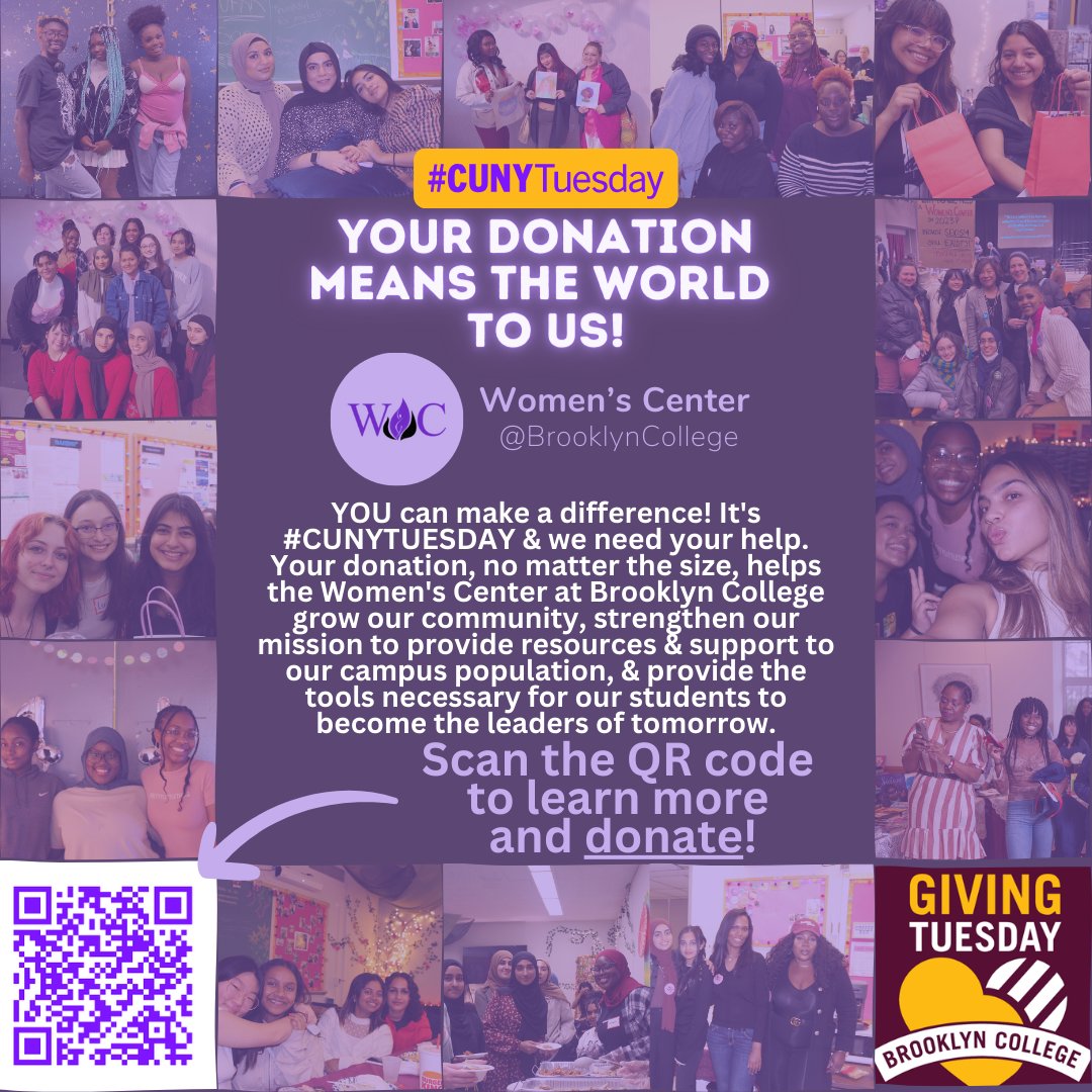 Happy CUNY Tuesday on a Wednesday! If you are able, the Women’s Center would appreciate your donation, big or small. Your donation helps the Women's Center grow our community, strengthen our mission to provide resources for our students to become the leaders of tomorrow.