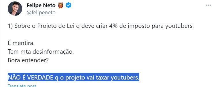 moura_101's tweet photo. O Garoto ixpertinho sentiu MUITO meu vídeo no YouTube hoje...Fez um textão se explicando.
Vejam que engraçado:
Ele diz primeiro que NÃO VÂO TAXAR OS CRIADORES, que isso é mentira e termina dizendo que temos que PROTEGER OS CRIADORES DA TAXA que ele mesmo disse ser mentira! https://t.co/MuZ8bvGUKr