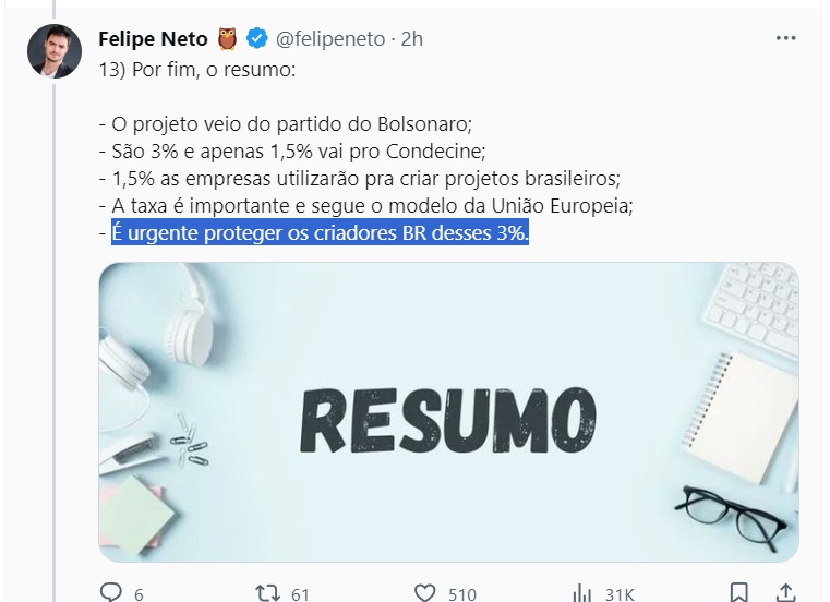 moura_101's tweet photo. O Garoto ixpertinho sentiu MUITO meu vídeo no YouTube hoje...Fez um textão se explicando.
Vejam que engraçado:
Ele diz primeiro que NÃO VÂO TAXAR OS CRIADORES, que isso é mentira e termina dizendo que temos que PROTEGER OS CRIADORES DA TAXA que ele mesmo disse ser mentira! https://t.co/MuZ8bvGUKr