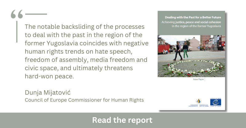 CommissionerHR's tweet photo. The failure to fully deal with the violent past is having devastating consequences on respect for #HumanRights, the #RuleOfLaw and social cohesion in the region of the former Yugoslavia.

Time is pressing to achieve effective justice, reparations and truth for the victims. 👇