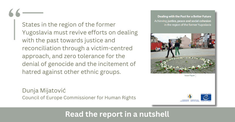 CommissionerHR's tweet photo. The failure to fully deal with the violent past is having devastating consequences on respect for #HumanRights, the #RuleOfLaw and social cohesion in the region of the former Yugoslavia.

Time is pressing to achieve effective justice, reparations and truth for the victims. 👇