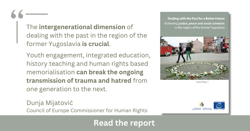 CommissionerHR's tweet photo. The failure to fully deal with the violent past is having devastating consequences on respect for #HumanRights, the #RuleOfLaw and social cohesion in the region of the former Yugoslavia.

Time is pressing to achieve effective justice, reparations and truth for the victims. 👇