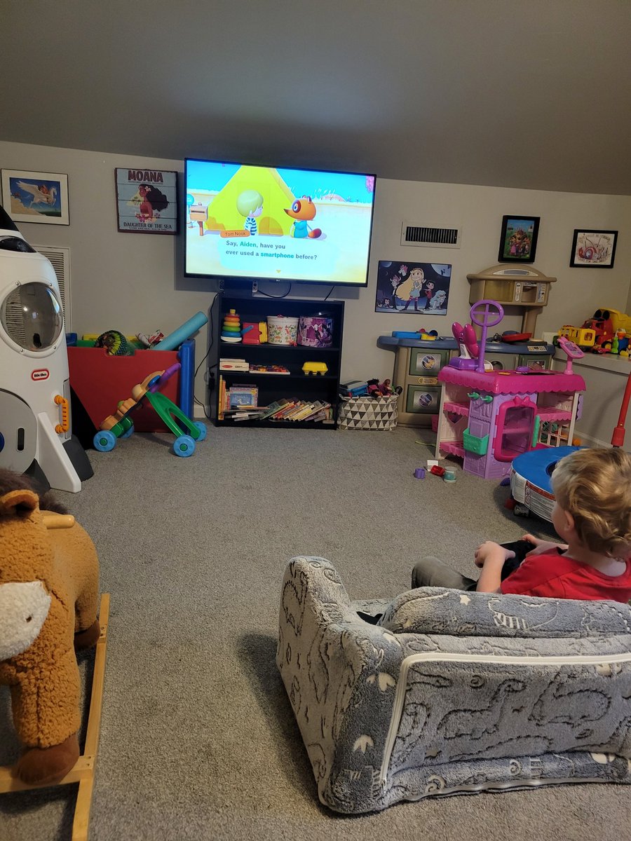 Yesterday, Aiden started an island on Animal Crossing! He named it "Pink", his favorite color. This game requires more help from us than Mario did, but he's still having a good time!