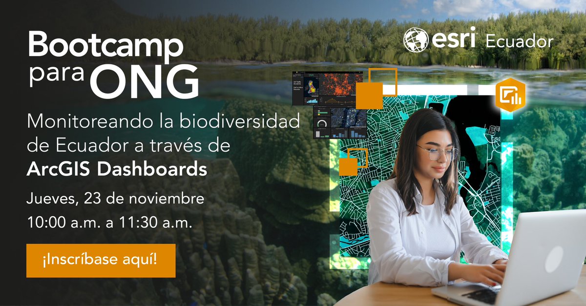 Descubra el poder de ArcGIS Dashboards en el monitoreo de la biodiversidad. Únase a la última sesión de nuestro Bootcamp este 2023 y dé el primer paso hacia un cambio significativo. ¿Listo para aprender? ¡Regístrese ahora! bit.ly/3MEjQPD