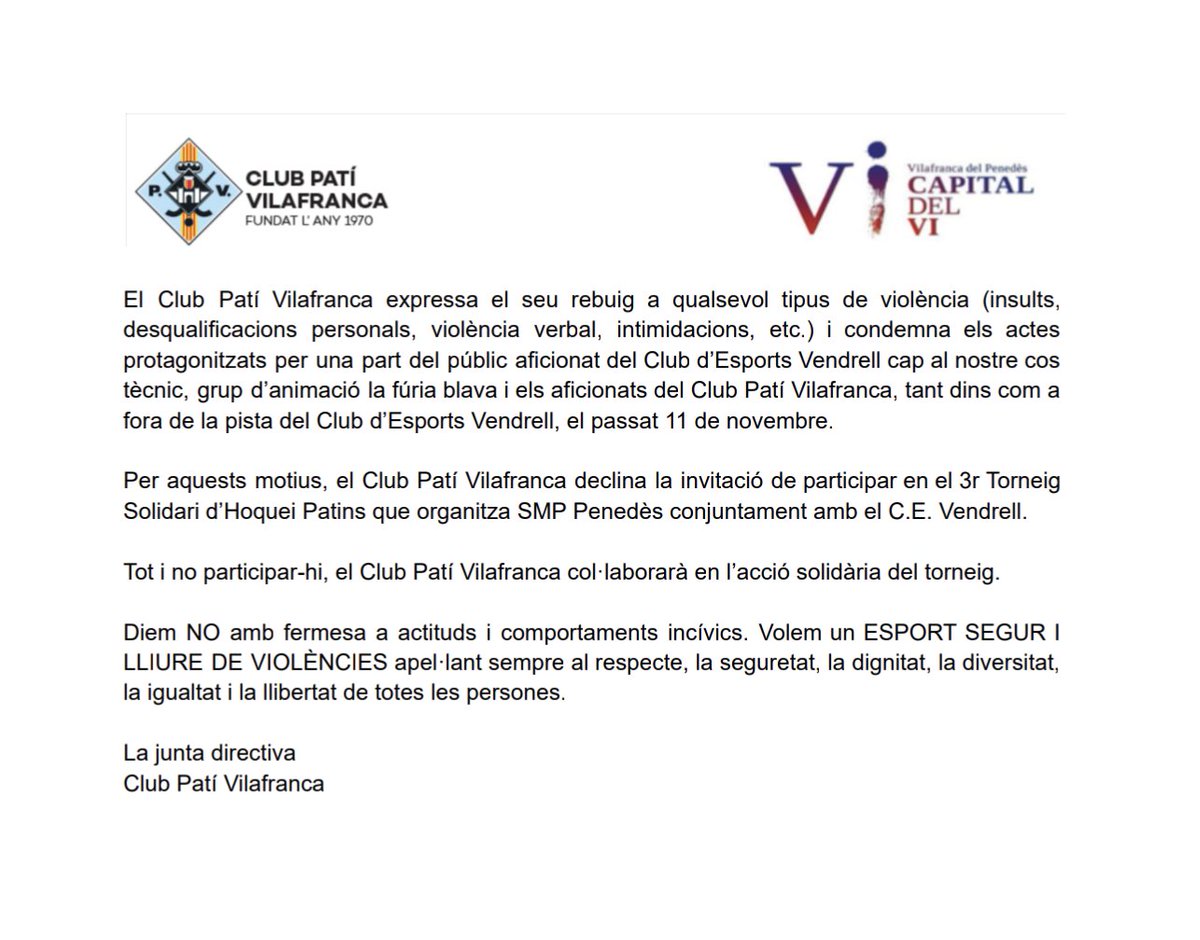 Comunicat del CP Vilafranca <a href="/elcargolpenedes/">El Cargol</a> <a href="/la_fura/">La Fura</a> <a href="/el3devuit/">el3devuit</a> <a href="/rtvvilafranca/">RTV Vilafranca</a>