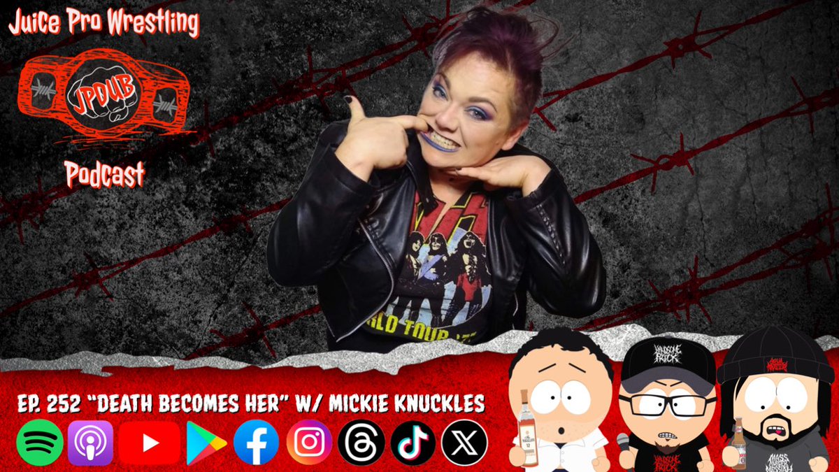 JuiceProPodcast's tweet photo. Part 1 w/ @BloodyMickie is our #Thanksgiving treat to you all so be on the lookout wherever you get podcasts starting on 11/23 🦃 

➡️https://t.co/TsLgcVCCXN 

#podcast #deathmatch #wrestling #tna #xpw #iwa #jpdub #spotify #sports #music #comedy #wetemup https://t.co/A41NI763Jh