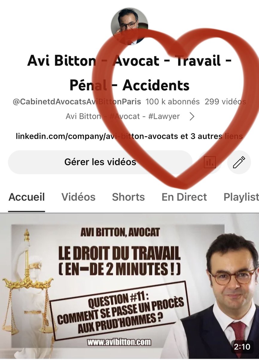 Avi_Bitton's tweet image. 100 000 abonnés sur YouTube ! 
Retrouvez mes #conseils d’#Avocat en #Droit : 

- #Travail #RuptureConventionnelle #Licenciement #Harcèlement 

- #Pénal #ConvocationPolice #GardeaVue #Crimes #Fraude 

- #PréjudiceCorporel #Accidents #Assurances #AccidentduTravail
