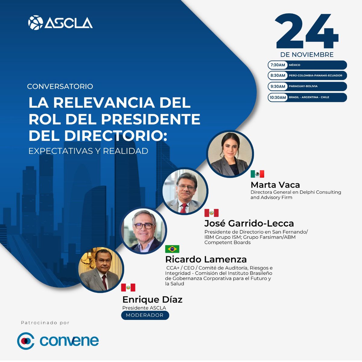 👉🇵🇪 La relevancia del Rol del Presidente del Directorio: expectativas y realidad 🇵🇪🙂

VIERNES 24, de 10:30 a 11.30 (HORA DE ARGENTINA)

Confirma tu participación aquí: 

us02web.zoom.us/webinar/regist…

<a href="/red_ascla/">Red ASCLA</a> 
#CorpGov ❤️