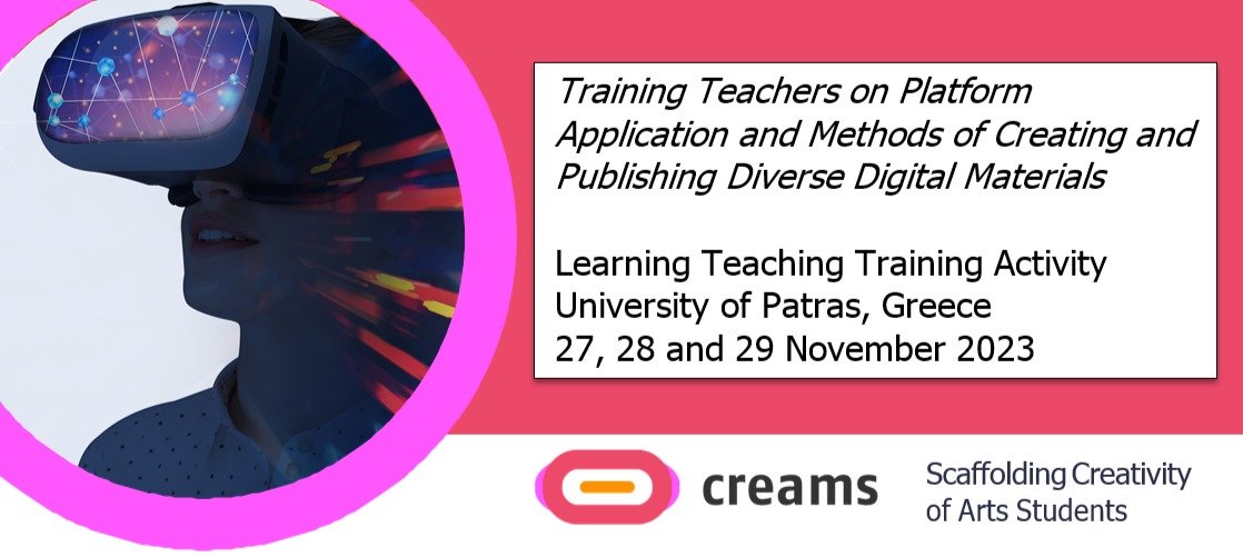 creamsproject's tweet image. On the 27th, 28th and 29th of November 2023, CREAMS will hold the first Learning Teaching Training Activity (LTTA1) at the University of Patras in Patras, Greece. More info: creams-project.eu/ltta1.php