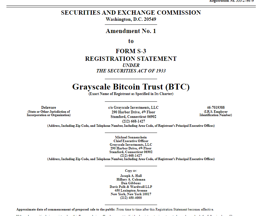 🚨 - Grayscale dépose une nouvelle mise à jour de sa demande de conversion de son Trust GBTC en ETF #Bitcoin spot.

À nouveau, cela confirme que Grayscale est en pourparlers avec la SEC et ajuste sa demande en fonction de l'évolution de ses exigences.