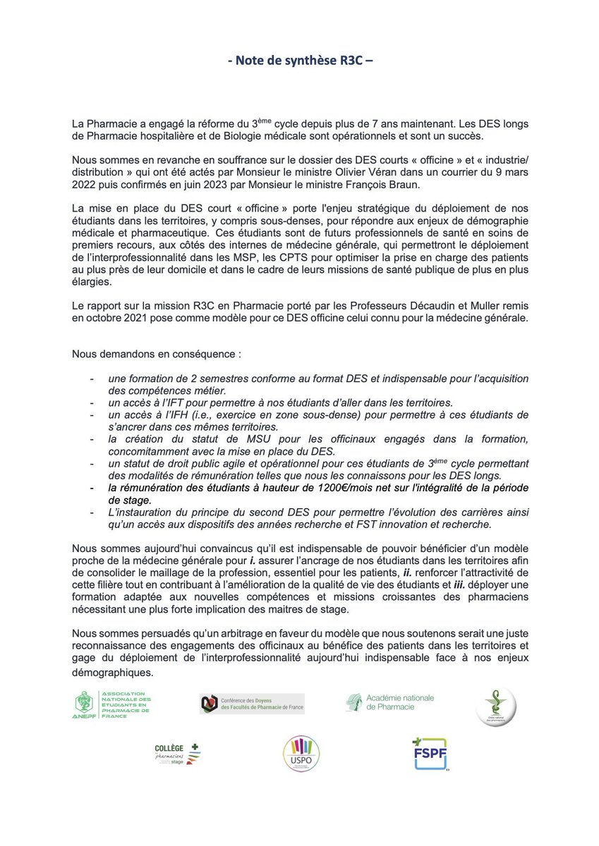🤝 L’ANEMF apporte son soutien aux #étudiants en #pharmacie dans leur mobilisation pour la #R3C.

En suspens depuis 7⃣ ans, cette réforme répond pourtant à des besoins pour le système de santé !

Les étudiants en santé ne doivent plus être négligés !