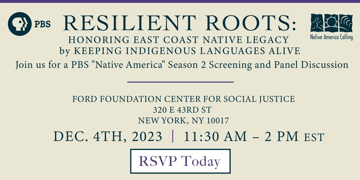 We’re in New York! Join @KNBA 90.3 FM for a screening of “Language is Life” from Season 2 of the @PBS series, Native America, and a panel discussion with Shawn Spruce, host of @NativeAmericaCalling. RSVP by 4 p.m. EST, Thursday, Nov 30, 2023. ➡️ bit.ly/3QHXTjO