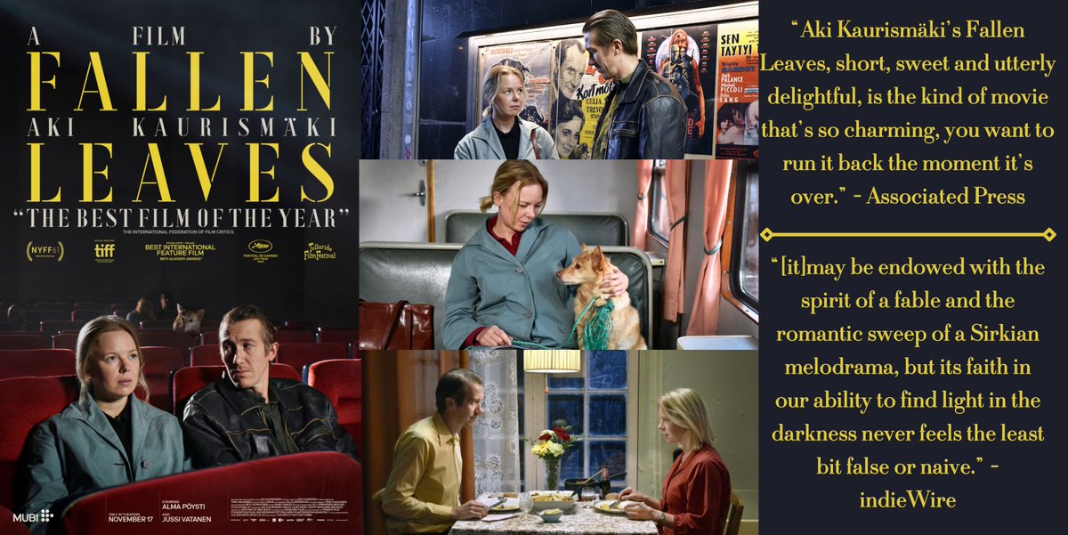 Starting Wed. don't miss dir. Aki Kaurismäki’s newest film FALLEN LEAVES. 'Modestly scaled and tonally perfect.' @nytimes 'Deeply alert to the sensory pleasures of the world.' @Slant_Magazine 🎟️ laem.ly/3LrJw12 #laemmle #fallenleaves