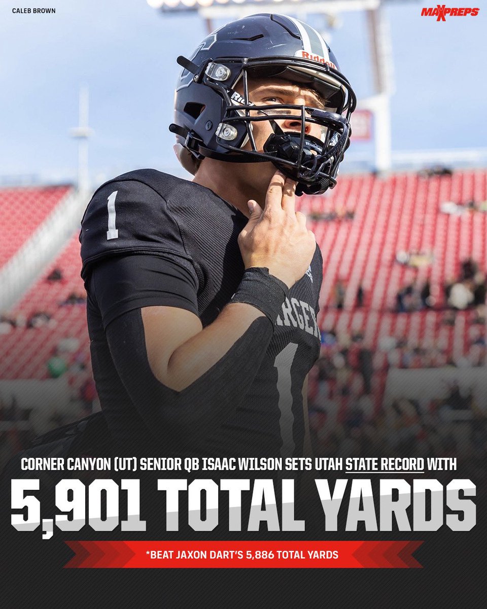 Utah QB commit Isaac Wilson accounted for 993 yards of total offense and 9 total touchdowns in the semifinal and championship combined! 😳 <a href="/Isaac_kawika/">Isaac Wilson</a>