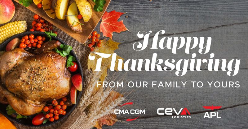 Wishing everyone a Happy Thanksgiving from American President Lines and the CMA CGM Group! We're thankful for our associates, supply chain partners, and customers. Together, we distributed thousands of turkeys as part of our #GivingAcrossAmerica Campaign. #BetterWays