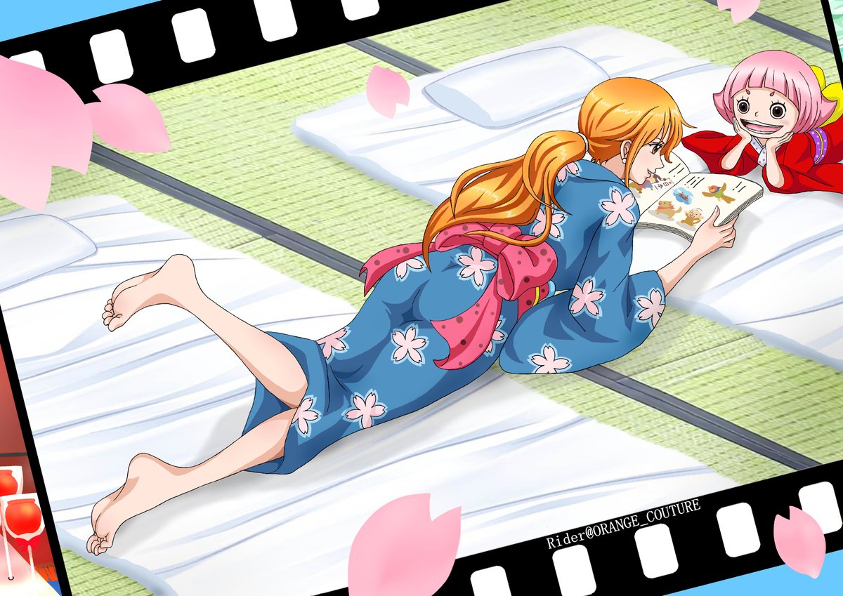 ORANGE_COUTURE's tweet photo. 「🌸ワノ国ログ🍊」
＃アニワン　#ONEPIECE

ありがとうワノ国！
私が和装と子供を見てるナミさんに凄く弱い事がわかりましたｗ😂
そしてラストの宴会場でのワンシーンを描いたのですが、好きな人を思わず目で追ってしまってる感じになりました。🤣
だって、しょうがないじゃない。🤣 https://t.co/GnKXaoX4J3