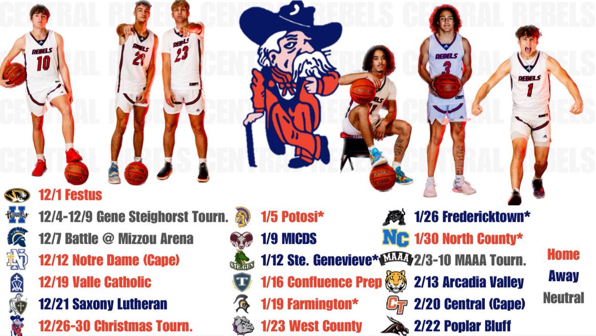 2023-2024 Central Rebels Boy Basketball Schedule