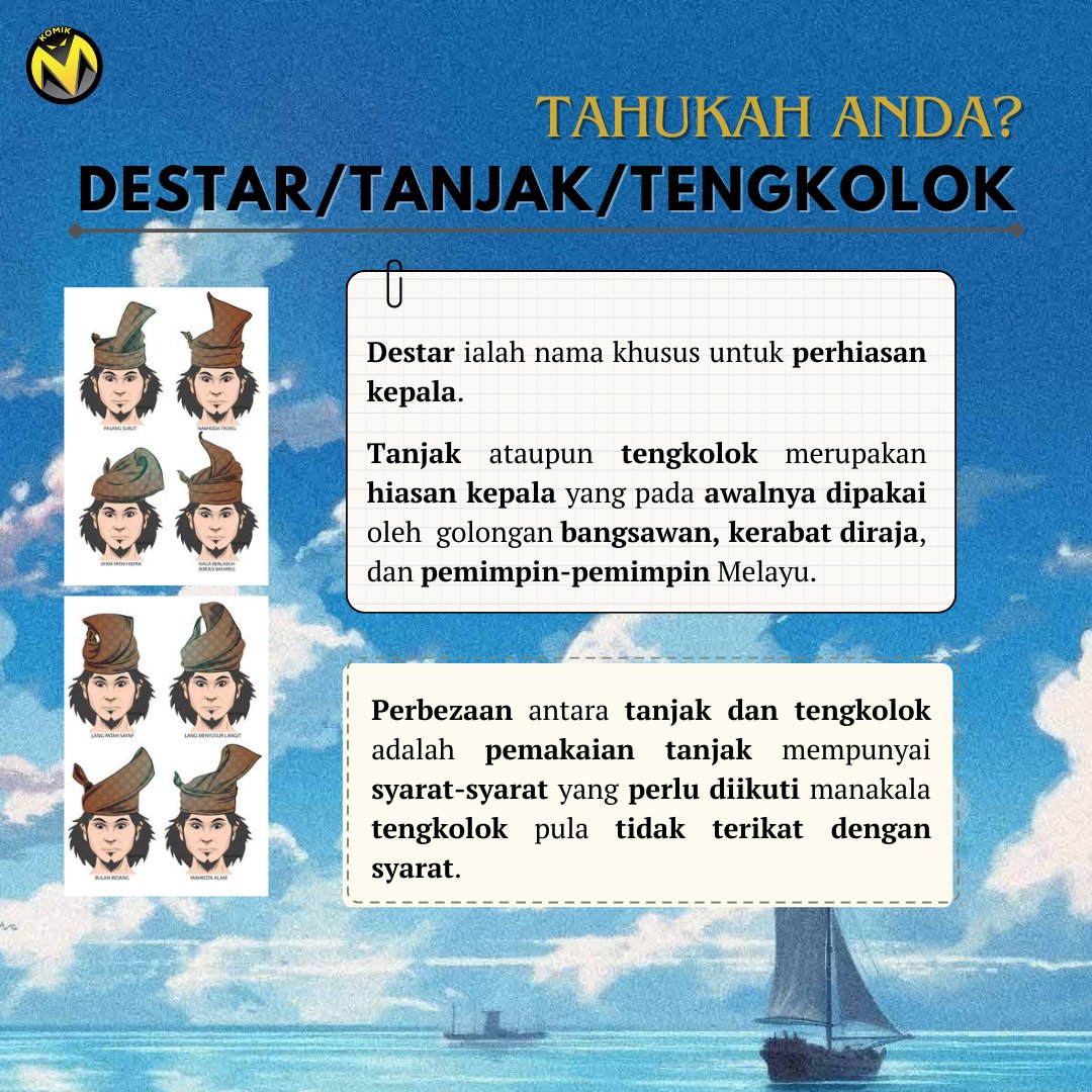 komikmpts's tweet photo. Kita berlabuh di perhentian kedua, iaitu Pulau Dunia Klasik Melayu. ⚓️✨

Tanjak ialah singkatan perkataan ‘Tanah Yang Dipijak’ pada zaman Hang Tuah dan dipakai bagi melambangkan status kedudukan sesorang. #berlayarduniafiksyenPTS #malaysiamembaca #rakpts #bukupts #bukufiksyen https://t.co/BzG1JoIQX9