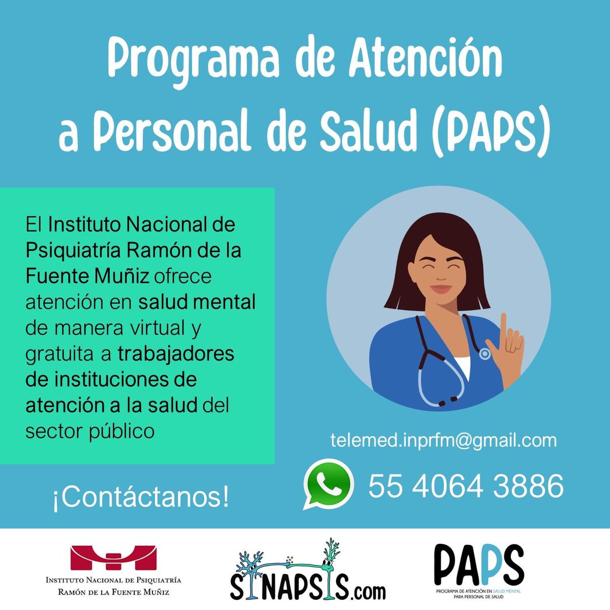 emma_sar's tweet image. De todas las profesiones los médicos y en general los profesionales de salud tienen más riesgo de padecer de trastornos de salud mental y adicciones, así como un mayor riesgo de conducta suicida. 

Él Instituto Nacional de Psiquiatría ofrece atención sin costo a través de los…