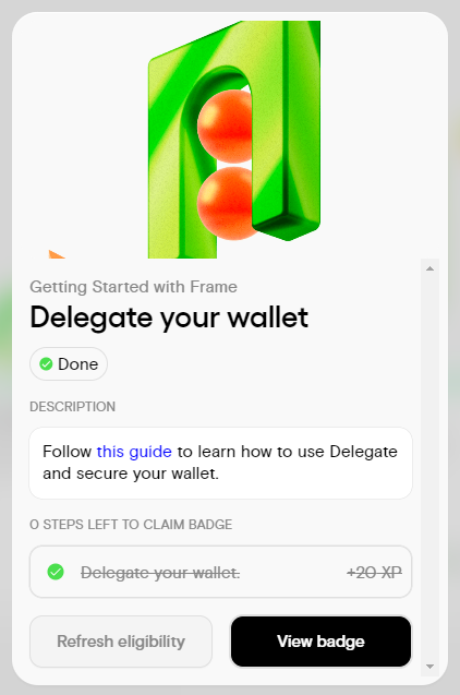 KoroNFT101's tweet photo. FRAME TESTNET NEW QUEST✨
Delegate your wallet - Let's do it ⚔️
• https://t.co/lNLPbnGwkw
✅Connect your wallet
✅Delegate
✅Input another wallet address
✅Done
• https://t.co/UadvM3FJYw
✅Check eligibility for quest 3
✅Claim your badge
#frametestnet #crypto #nft https://t.co/5Kzm1uY8D6
