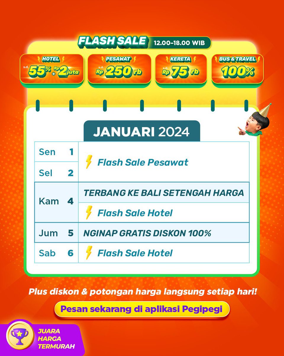 LIBURAN GRATIS SEKARANG DI PROMO WAKTUNYA PEGIPEGI! Buruan cek sekarang buat dapetin nginap GRATIS dan terbang ke Bali setengah harga!

Save kalender flash salenya biar gak ketinggalan <a href="/pegipegi/">Pegipegi - Juara Harga Termurah</a> 

link: pegi.pe/kolwppakhirtah…