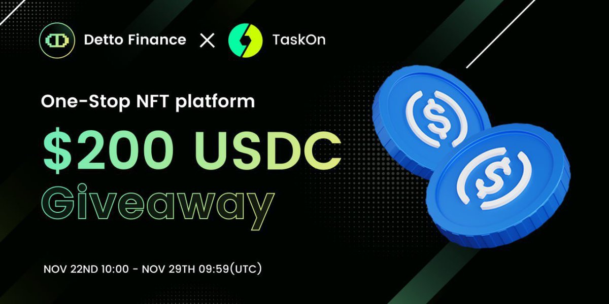 🥳Get ready to celebrate! 

🔥 Detto Finance is about to land on <a href="/BuildOnBase/">Base Build</a>

🤝@dettofinance to launch a partnership #taskgiving giveaway event on  <a href="/taskonxyz/">TaskOn | Ultimate Web3 Community Growth Platform</a> to giveaway 200 $USDC

✅Rules:
- Follow @DettoFinance
- Like + RT + Tag 3 Friends
- Complete TaskOn Tasks: