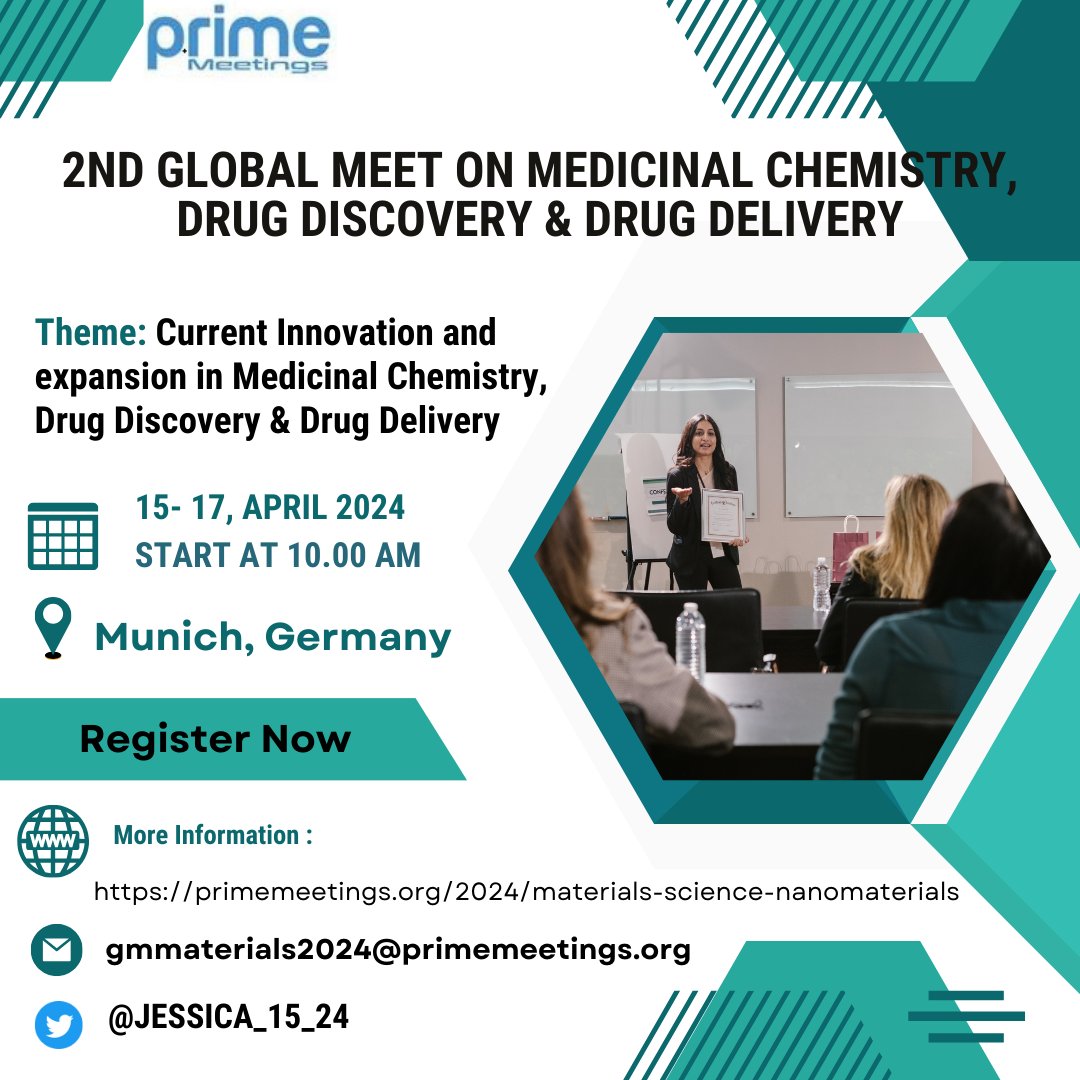Jessica_15_24's tweet photo. Early bird discount deadline is going to be closed soon.
Register and confirm your slot at: https://t.co/QtTobnbXFH
#MedicinalChemistry #DrugDiscovery #MedicinalChemistry #DrugDiscovery #DrugDelivery #DrugDevelopement #DrugResearch #Drug #Conference2024 #Munich #Germany https://t.co/IvDqxon4G0