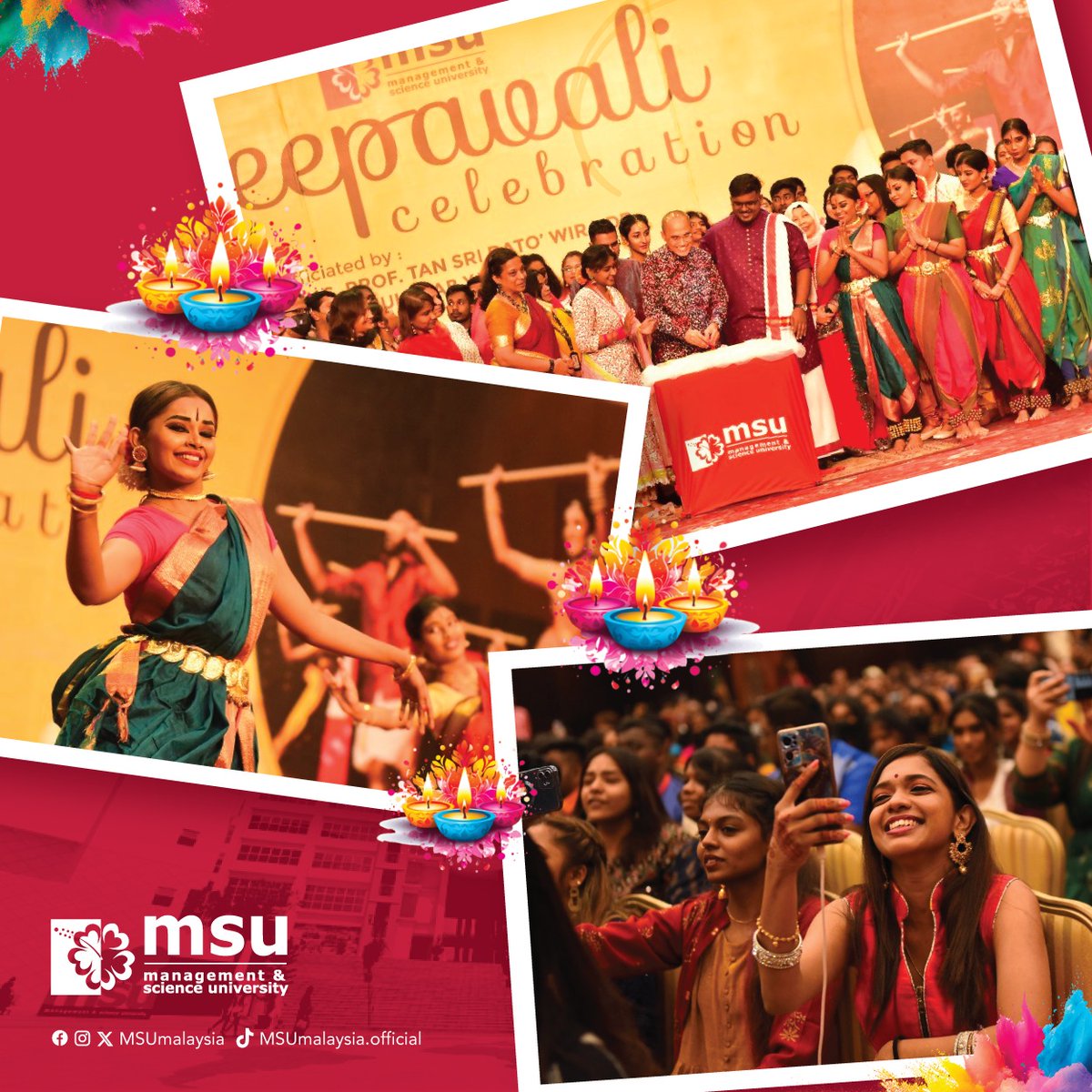 The warmth of the previous #Deepavali2022 lingers! Here are some of the beautiful moments to be cherished together. Join us for the #Deepavali2023 celebration and create lasting memories with us at #MSUmalaysia Chancellor Hall this afternoon! #ThrowbackThursday