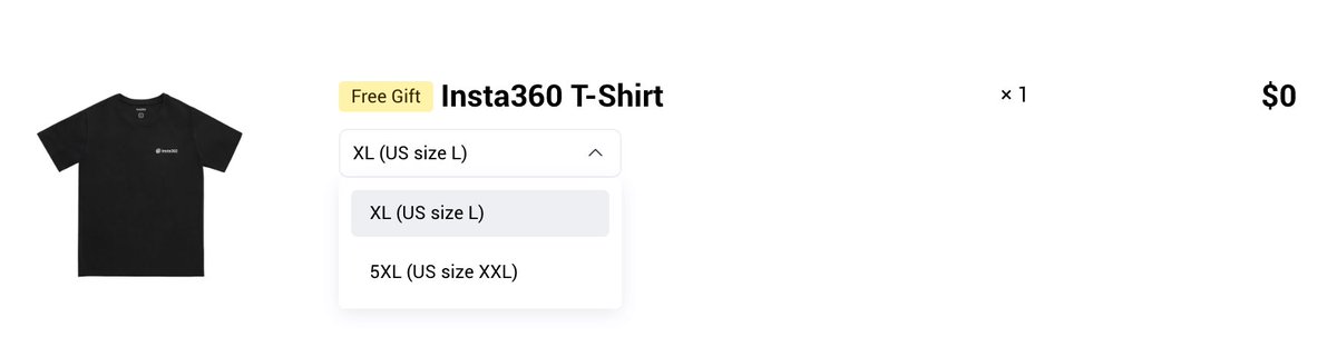 So here’s an idea: always give your customers a way to opt-out of freebies/bonus items. I don’t want an Insta360 t-shirt. I don’t like creating waste by accepting something I won’t use. @insta360 @Insta360service you can do better.