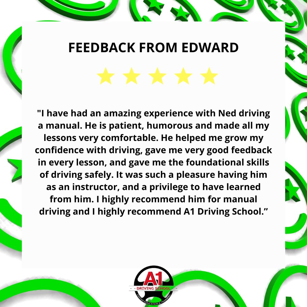 A1DrivinSchool's tweet photo. We love hearing about your positive learning experiences. Thanks for the 5-star review, Edward.
https://t.co/yGRcZJrVsQ
#A1DrivingSchoolnz #drivingtests #learntodrive #drivinginstructors #customerreviews #welovefeedback https://t.co/Y87k1a69TH